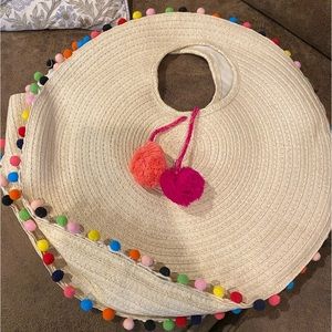 Colorful Pom Pom Straw Beach Bag